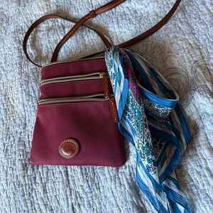 Dooney and Bourke Maroon Crossbody Purse (scarf included)